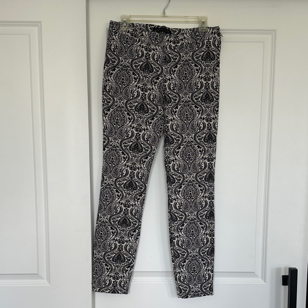 Zara Black and White Paisley Cigarette Pants